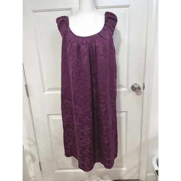 VTG 90s Loose L 12 Argenti Silk Floral Dress Purple Sleeveless Knee Length Shift - Picture 2 of 10